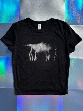 Metallic Silver Lightning Storm Baby Tee / Crop Top